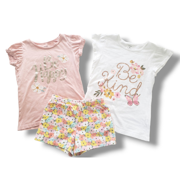 Carters 7-8 Flower Tee Shorts Outfit Bundle - Picture 1 of 6